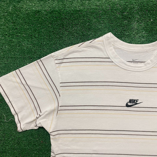 Vintage Y2K Nike Center Swoosh Shirt White Striped Logo Tee