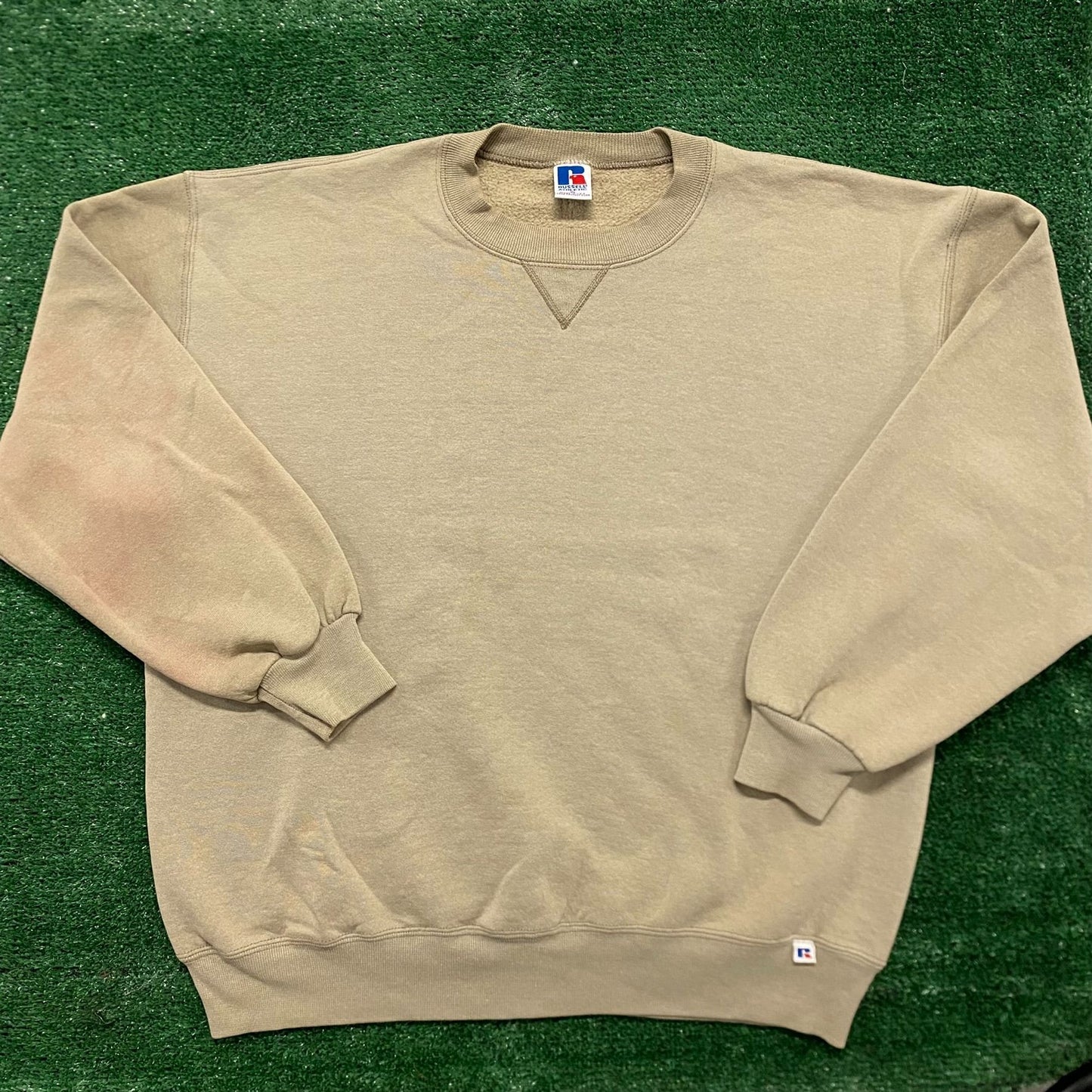 Vintage 90s Russell Crewneck Beige Tan Tonal Sweatshirt