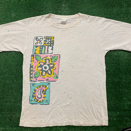 Vintage 80s Floral Painting Art Surf Single Stitch Tee