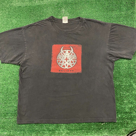 Vintage Y2K Disturbed Pentagram Tour Metal Rock Band Tee