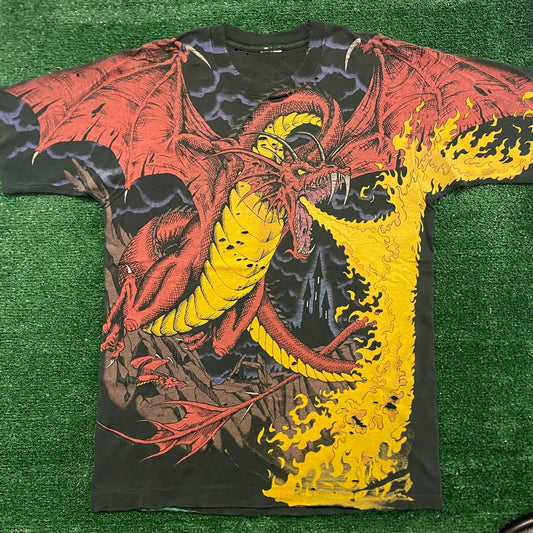 Liquid Blue Dragon Knight AOP Vintage 90s Fantasy T-Shirt