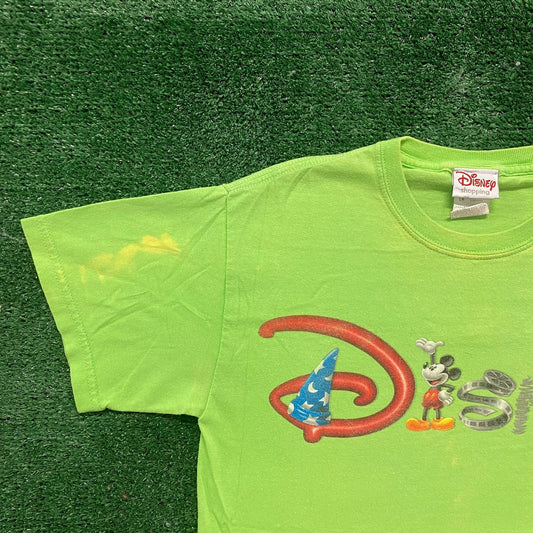 Vintage Y2K Disney Logo Shirt Lime Green Mickey Mouse Tee