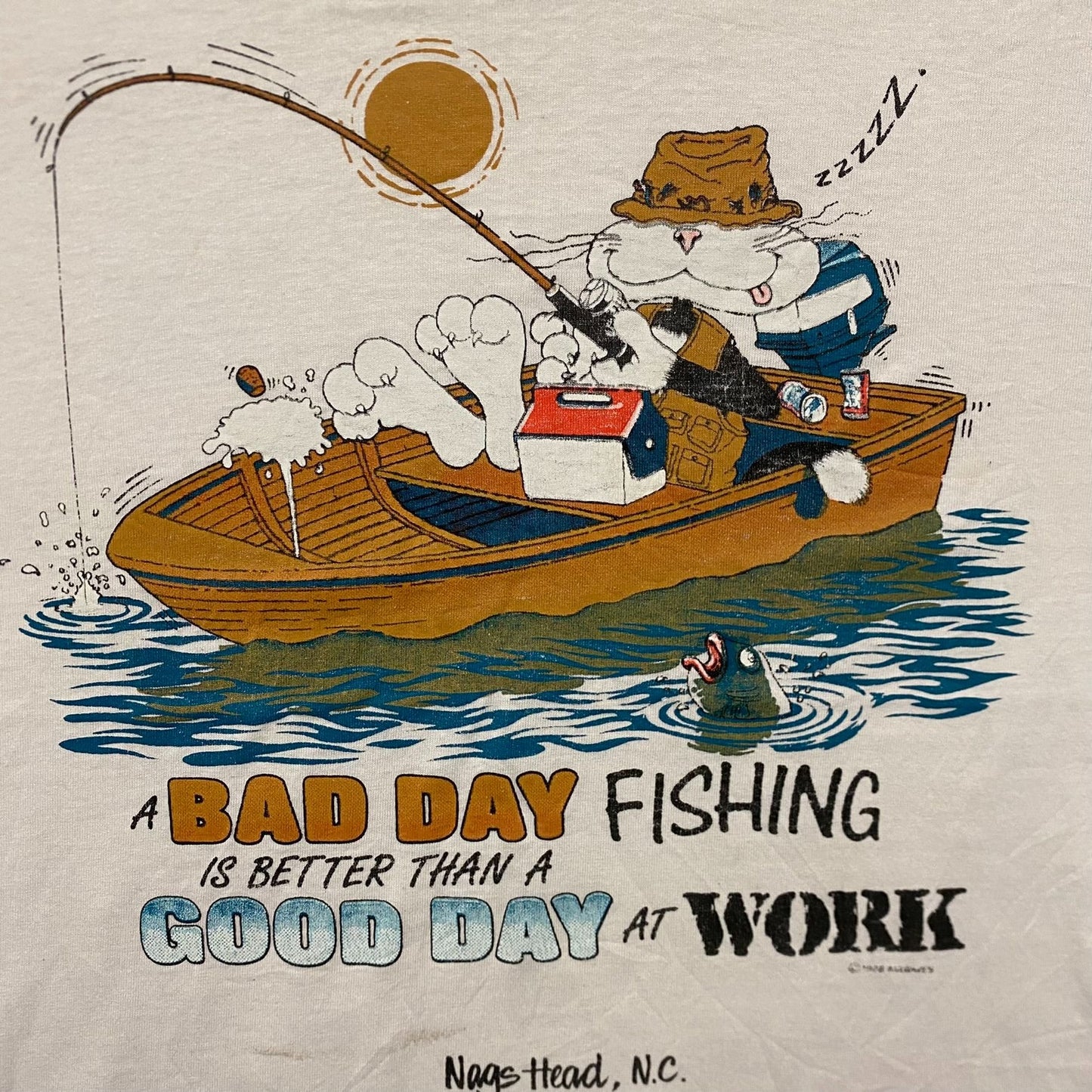 Vintage 80s Fishing Quote Comic Cartoon Single Stitch Tee