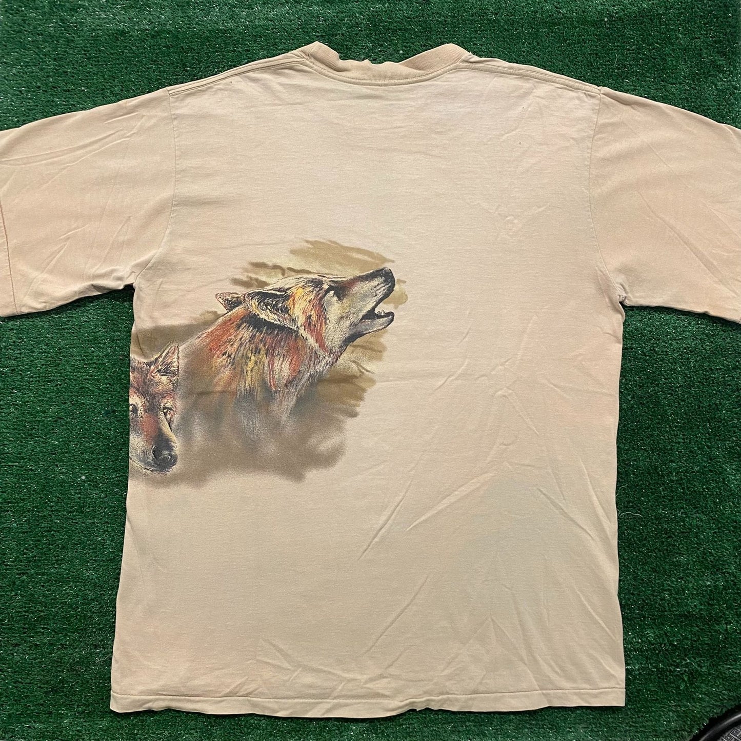 Vintage 90s Wolf Nature Shirt Single Stitch Tonal Animal Tee