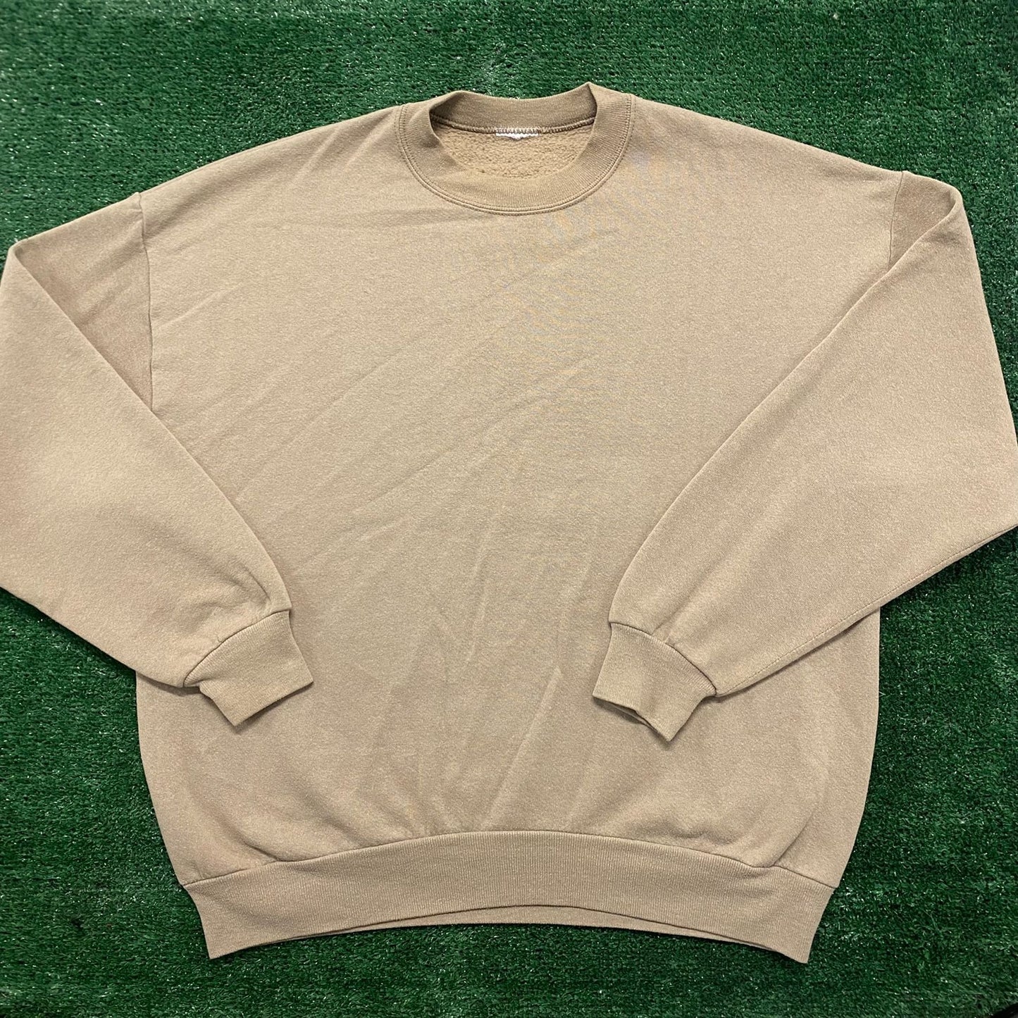 Vintage 90s Beige Off White Plain Tonal Crewneck Sweatshirt