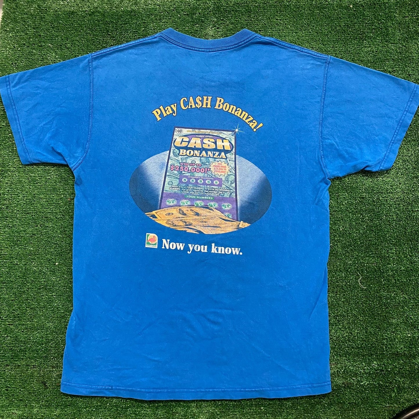 Vintage 90s Florida Lottery Slogan Funny Quote Blue Tee