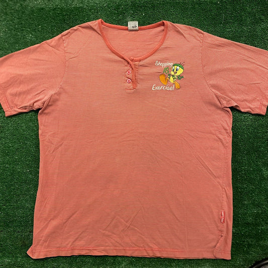 Vintage Y2K Looney Tunes Tweety Shopping Cartoon Henley Tee