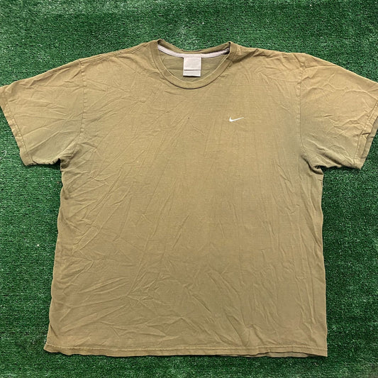 Vintage Y2K Nike Solo Swoosh Shirt Drab Khaki Tonal Logo Tee