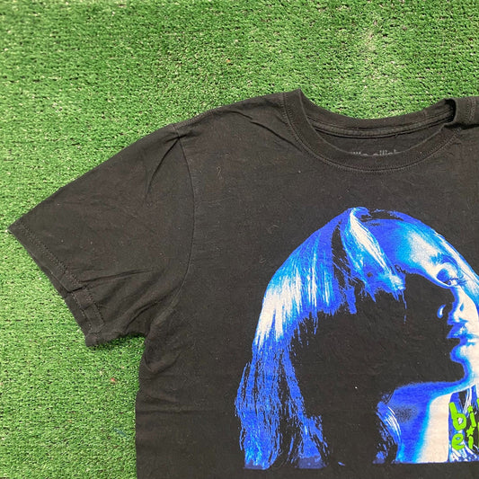 Billie Eilish Neon Blue Face Essential Goth Emo Band Tee