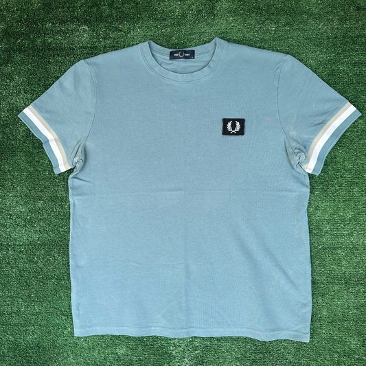 Fred Perry Piqué Patch Logo T-shirt Stockport Blue Medium Mod Britpop
