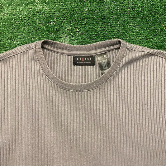 Basic Gray Ribbed Textured Crewneck Vintage T-Shirt