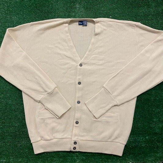 Grandpa Style Plain Vintage 80s Knit Golf Cardigan Sweater