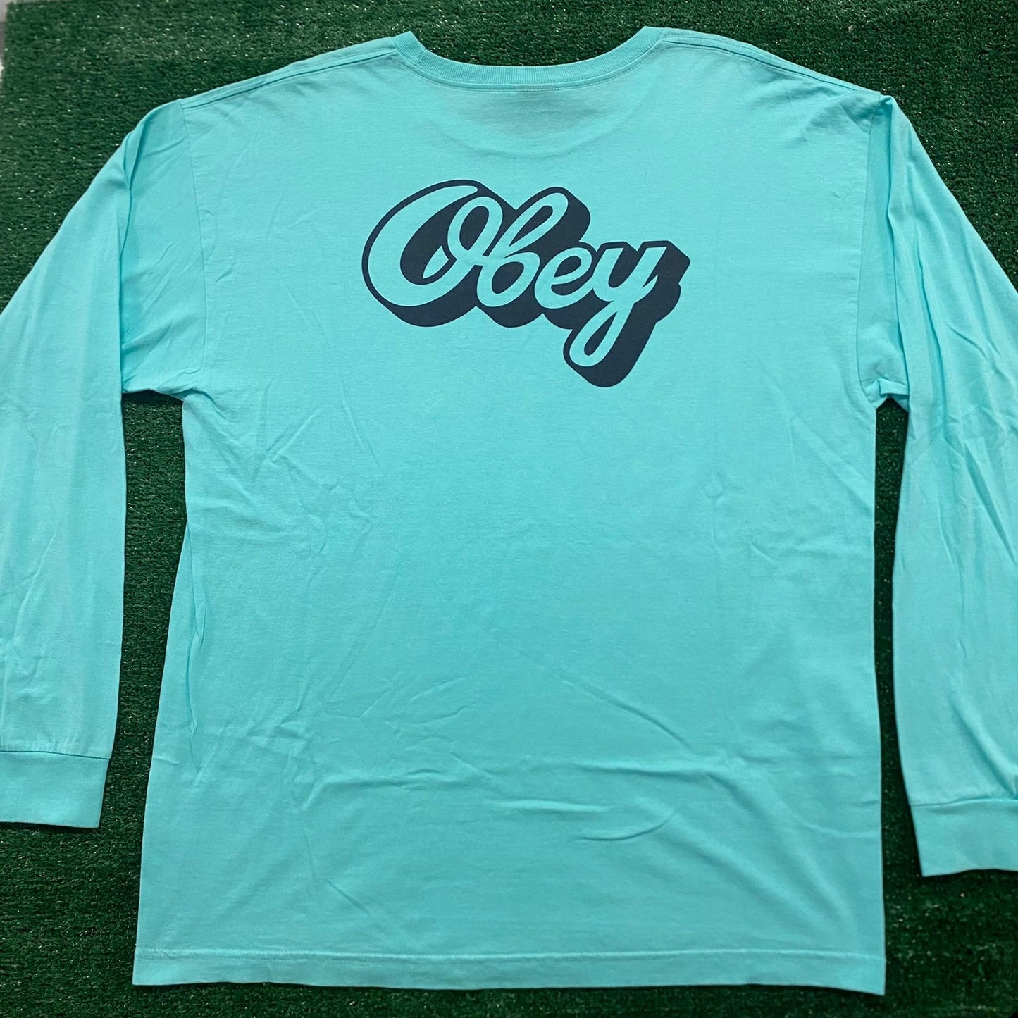 Obey Script Spell Out Long Sleeve Crewneck T-Shirt