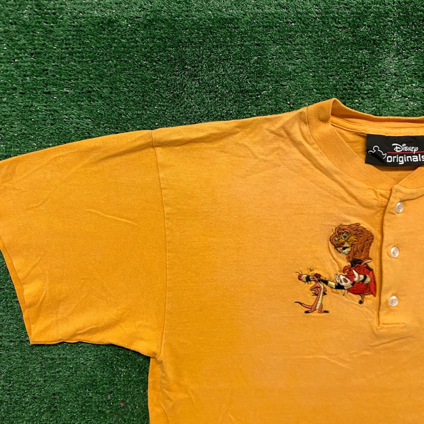 Vintage 90s  Disney Lion King Yellow Embroidered Henley Tee