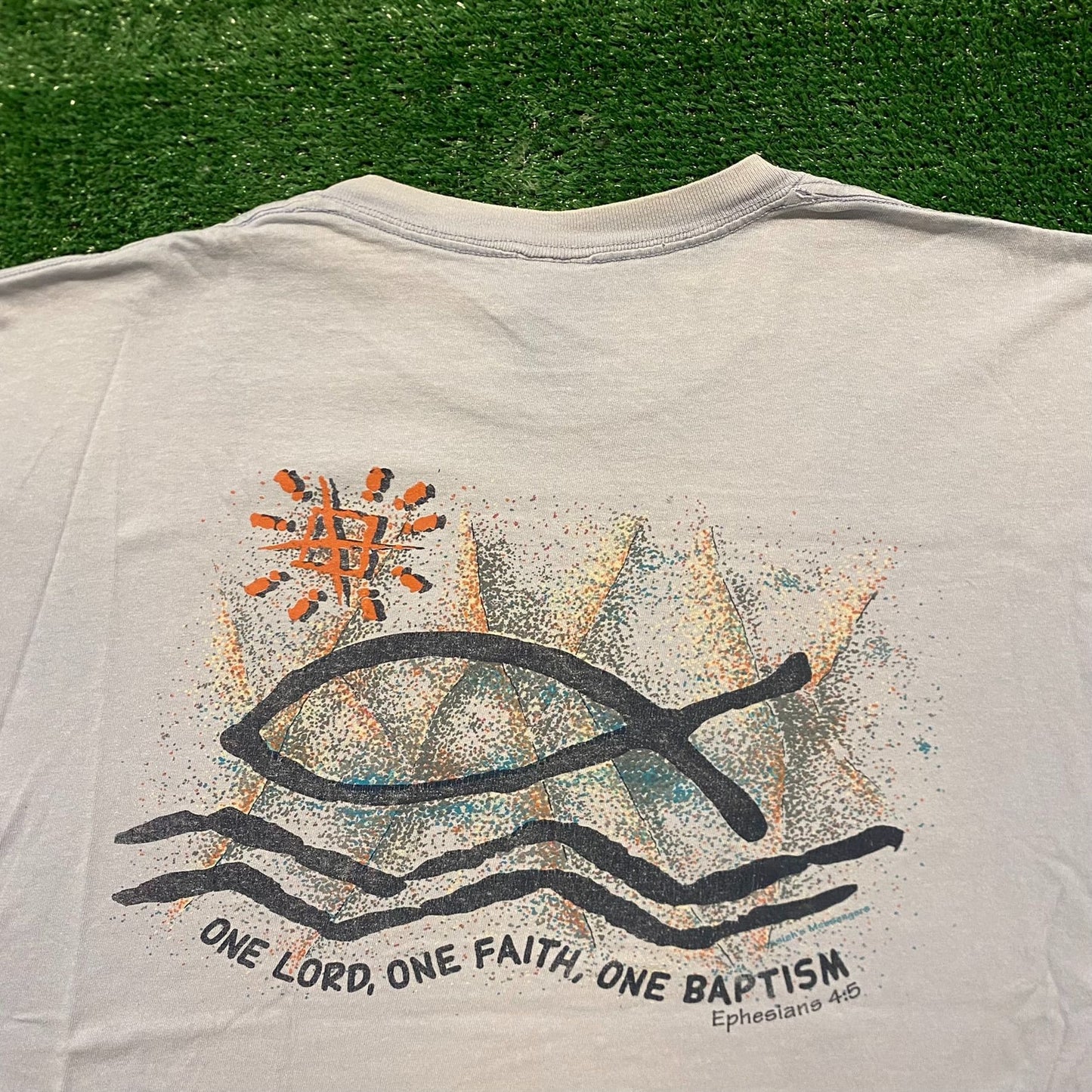 Jesus Christian Fish Baptism Vintage 90s Religion T-Shirt