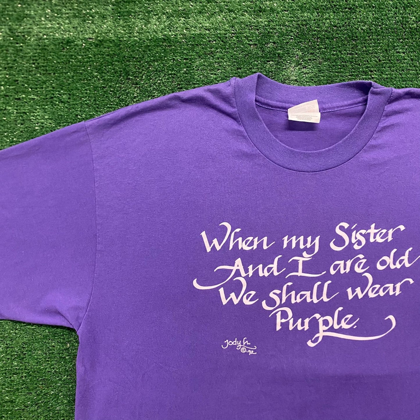 Vintage 90s Purple Sister Quote Single Stitch Baggy Tee