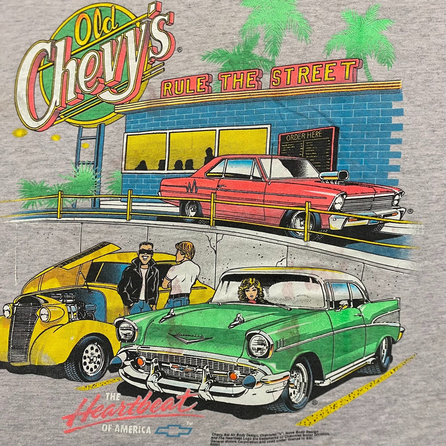 Vintage 90s Chevy Bel Air Neon Cars Single Stitch Baggy Tee