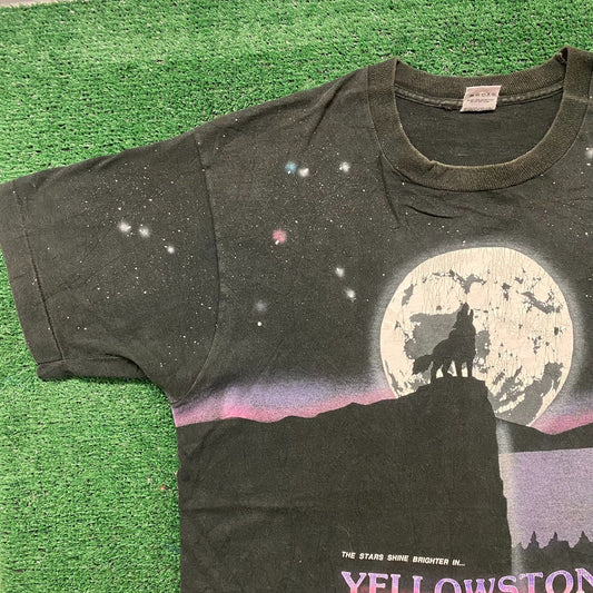 Vintage 90s Yellowstone Wolf Nature Single Stitch AOP Tee