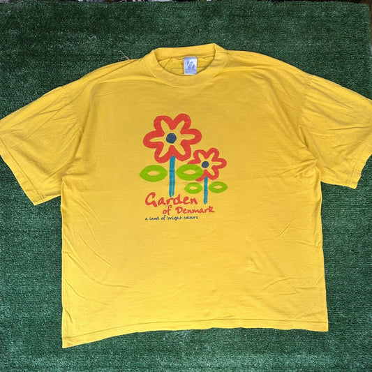 Vintage 90s Garden of Denmark Flowers T-Shirt Yellow XL Boxy Colorful Gorpcore