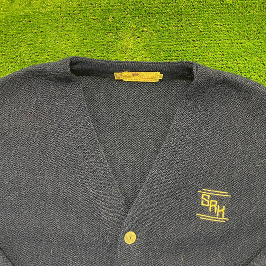 Navy Blue Vintage 1950s Alpaca Wool Knit Cardigan Sweater