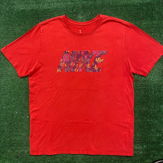 Vintage Y2K Nike Floral Shirt Red Flower Logo Surf Skater Tee