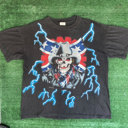 Vintage 90s American Thunder Shirt Cowboy Skull AOP Punk Tee