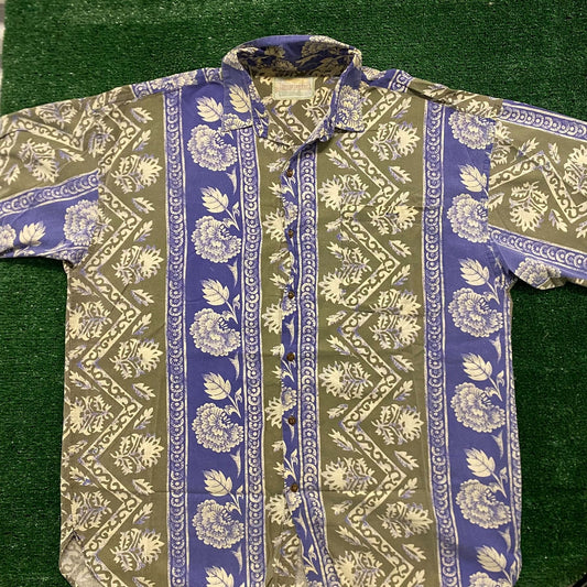 Striped Floral Vintage Flowers Print Aloha Hawaiian Shirt
