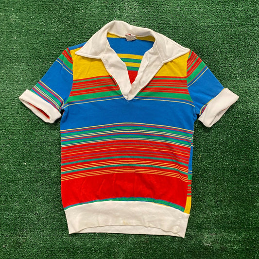 Vintage 80s Colorful Striped Essential Knit Polo Shirt
