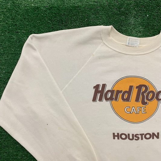 Vintage 80s Hard Rock Cafe Houston White Crewneck Sweatshirt