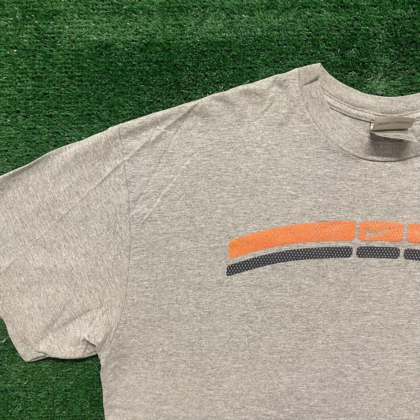 Vintage Y2K Nike Center Swoosh Shirt Gray Striped Logo Tee