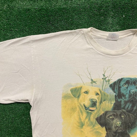 Vintage 90s Labrador Dogs Nature Art Cute Baggy White Tee