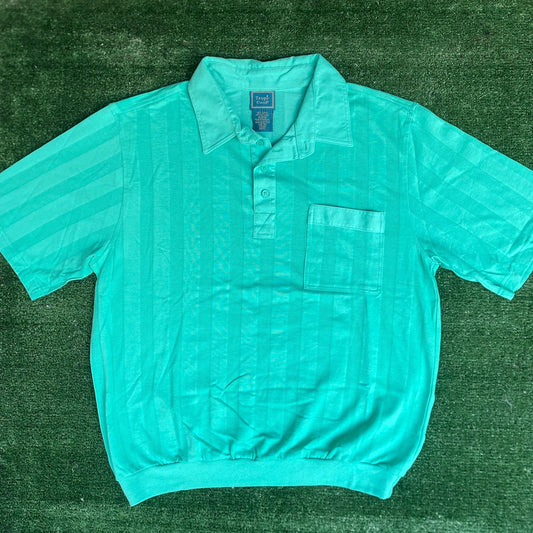 Vintage 80s Striped Band Polo Shirt Preppy Golf Vented Aqua