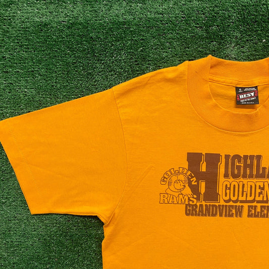 Vintage 90s Rams School Shirt Yellow Single Stitch Tee