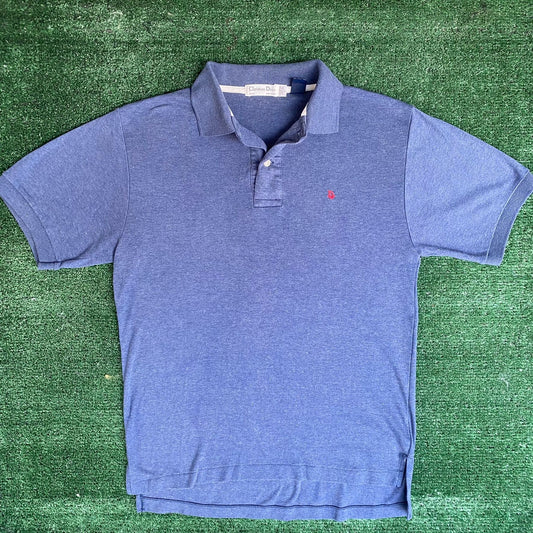 Vintage 80s Christian Dior Polo Blue Logo Mongram Shirt