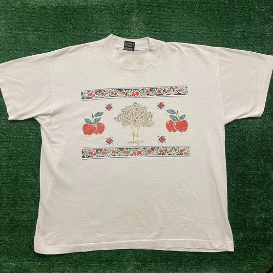 Vintage 90s Apple Tree Nature Art White Single Stitch Tee
