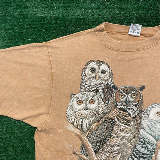 Vintage 90s Owl Nature Shirt Single Stitch Tonal Animal Tee