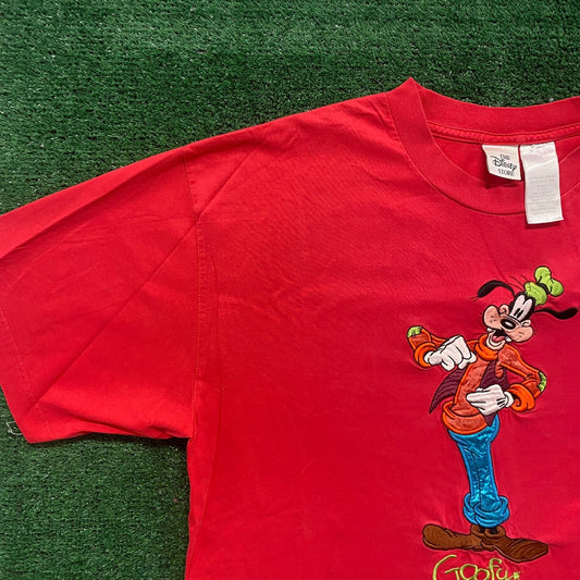 Vintage 90s Disney Goofy Shirt Red Embroidered Cartoon Tee