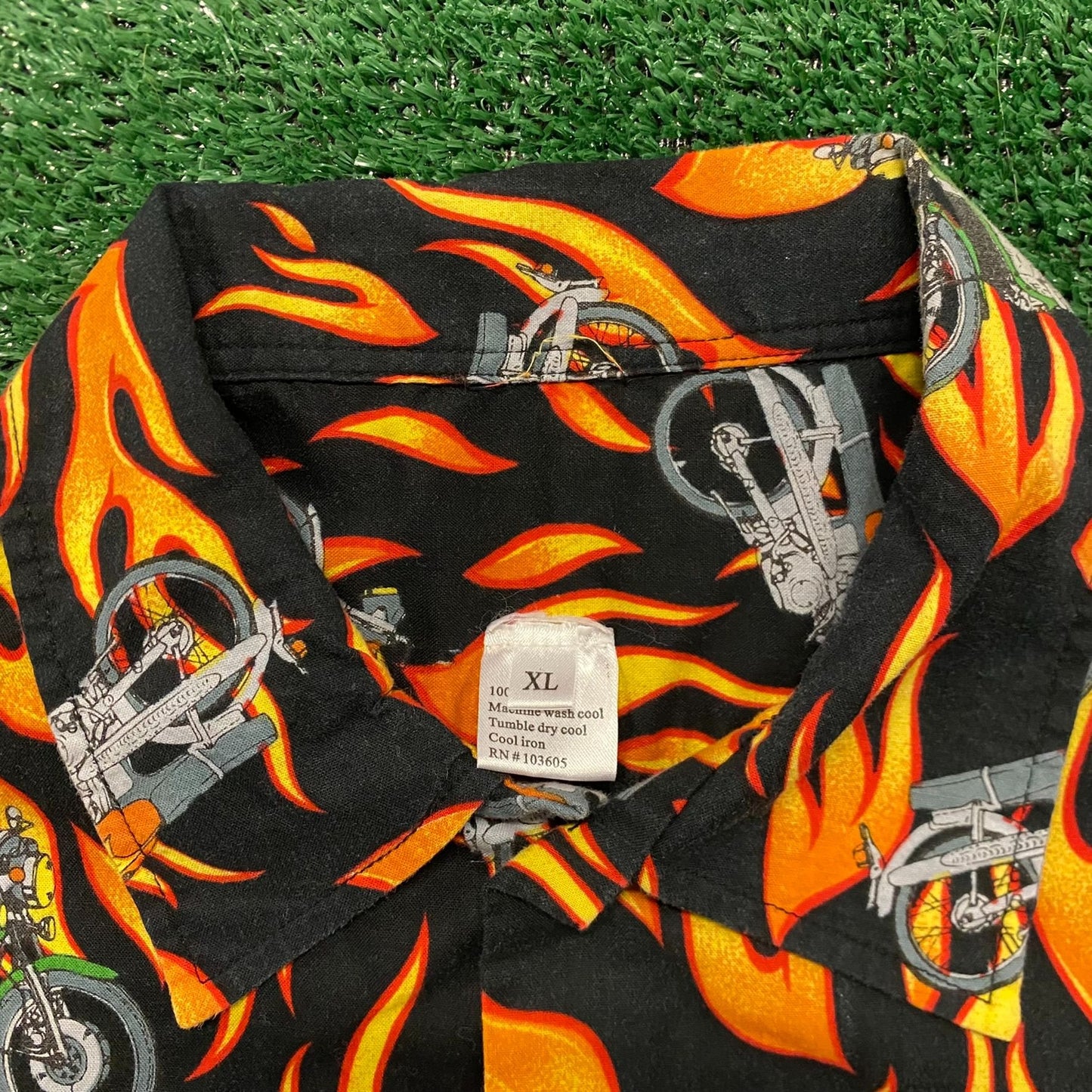 Motorcycle Flames Fire Vintage Moto Biker Print Shirt