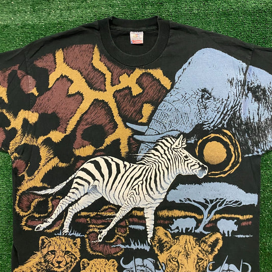 Animals Nature Wildlife Vintage 90s AOP Artwork T-Shirt