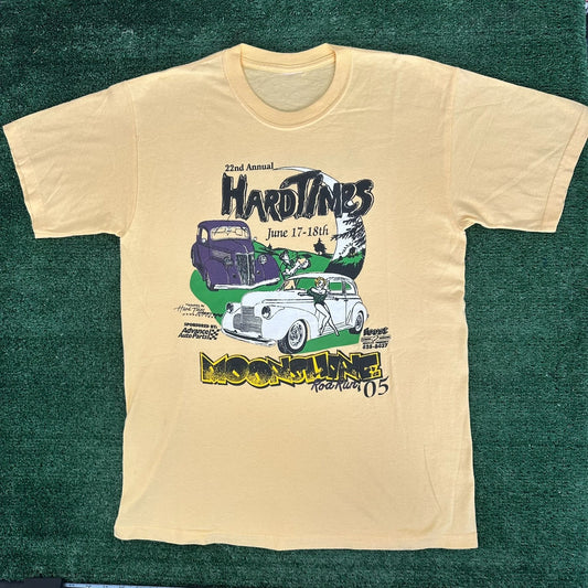 Vintage Y2K Moonshine Rod Run Car Show T-Shirt Yellow M Retro Classic Hot Rod