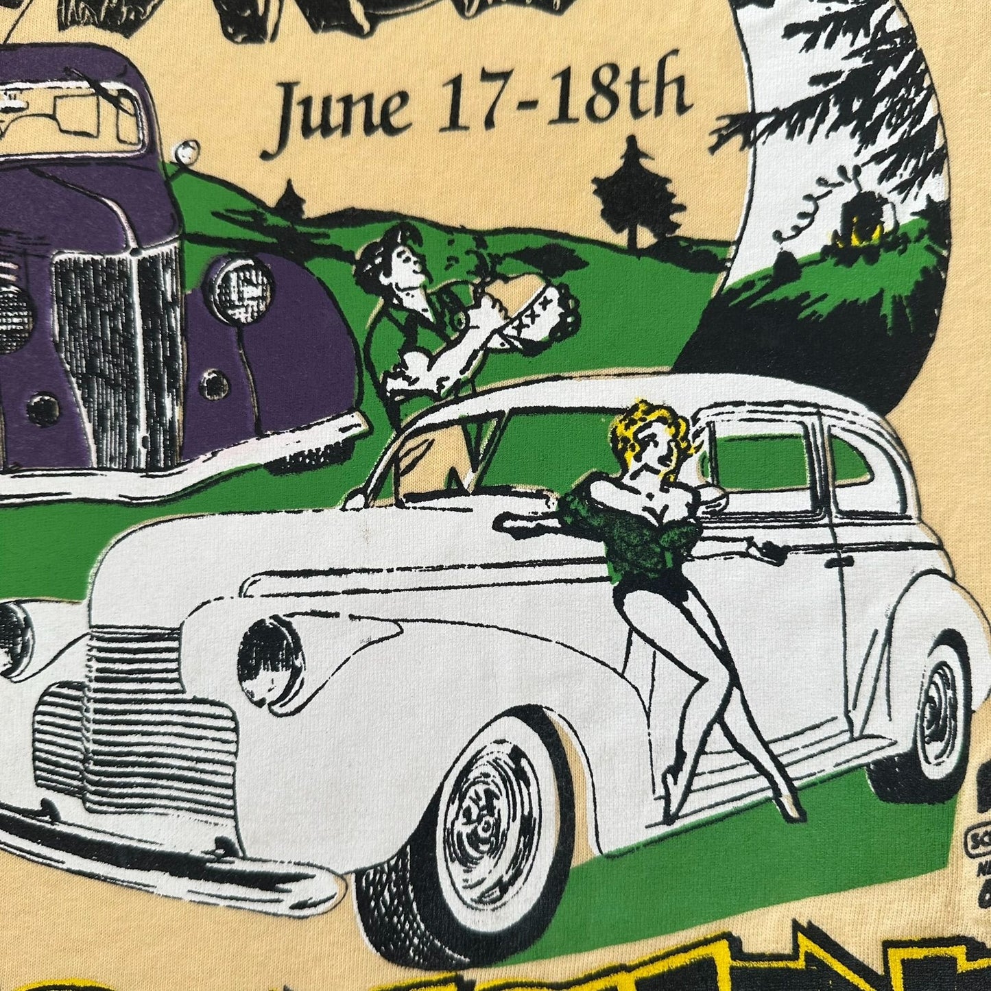 Vintage Y2K Moonshine Rod Run Car Show T-Shirt Yellow M Retro Classic Hot Rod