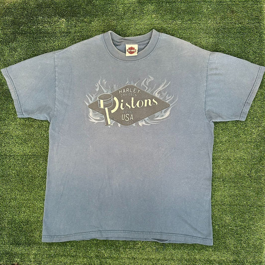 Vintage Y2K Harley Davidson Maryland Flame T-Shirt Blue L Moto Biker Streetwear
