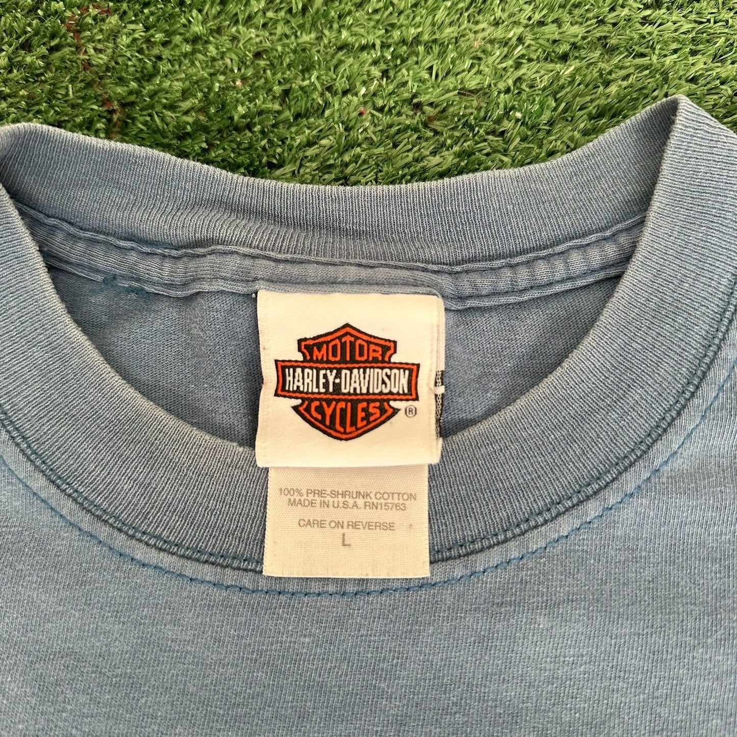 Vintage Y2K Harley Davidson Maryland Flame T-Shirt Blue L Moto Biker Streetwear