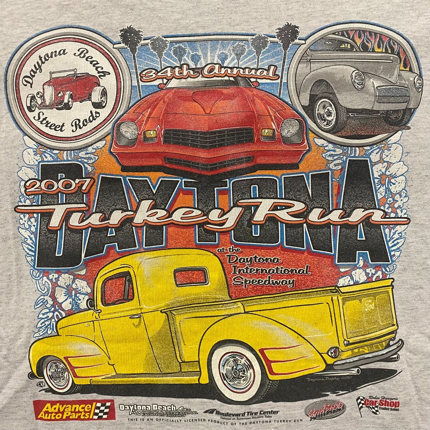 Vintage Y2K Daytona Hot Rods Shirt Turkey Run Racing Tee