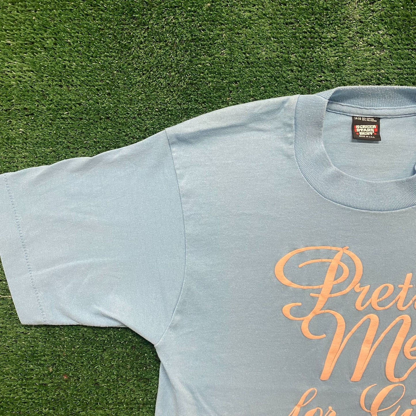 Vintage 80s Pretty Me Quote Shirt Single Stitch Blue Tee