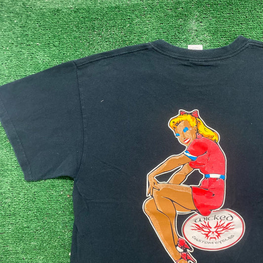 Vintage Y2K Wicked Choppers Pin Up Essential Punk Biker Tee