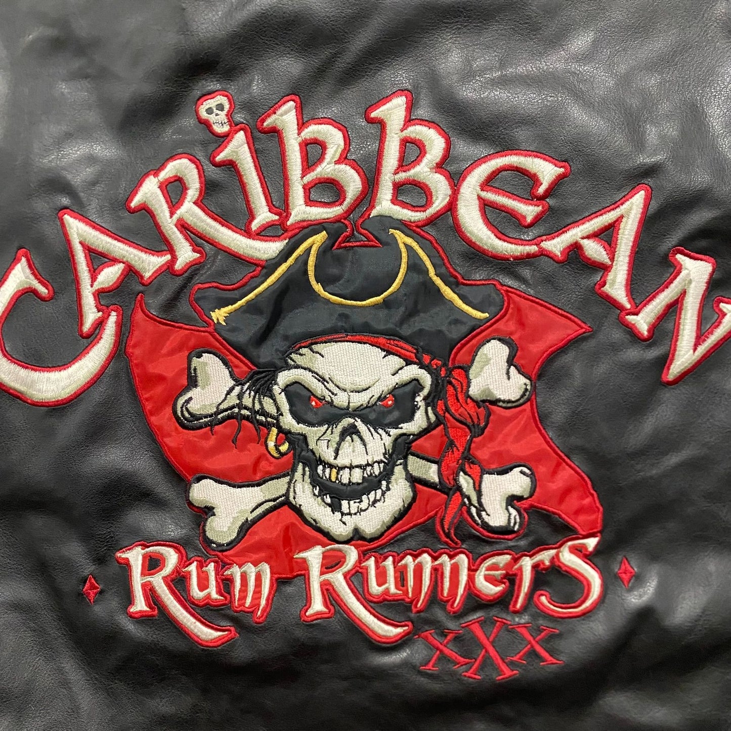 Vintage Y2K Pirate Skull Rum Vegan Leather Varsity Jacket