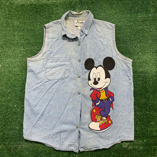 Vintage 80s Mickey Mouse Denim Shirt Vest Jerry Leigh Disney