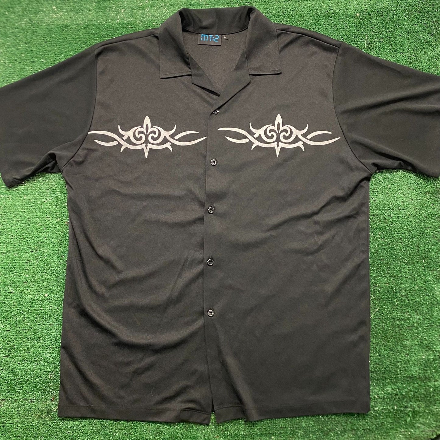 Vintage Y2K Tribal Punk Goth Style Black Camp Collar Shirt