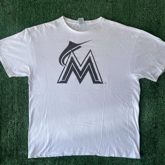 Vintage Y2K Miami Marlins Shirt White MLB Baseball Logo Tee